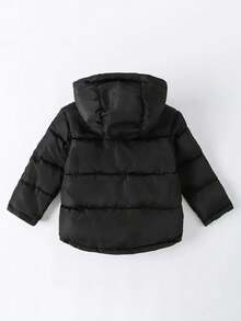Young Boy Reversible Camouflage Hooded Warm Jacket With Ear Design - Black - View 2