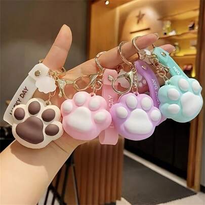 Cute Cartoon Cat Paw Keychain - Made Of Silicone Material, Lobster Clasp, Can Be Hung On Bags And Keys - Perfect Gift For Women