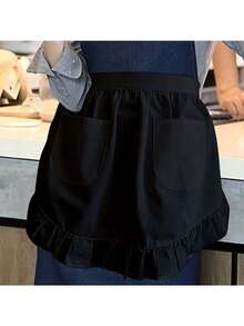 Tạp dề hầu gái, phong cách công chúa, tạp dề nửa thân viền bèo nhún hoa màu trắng có túi đôi, thiết kế Châu Âu - Nhiều màu - Xem 4