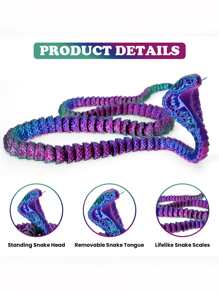 3D 打印蛇玩具，塑料装饰礼品，玩具小雕像，家庭主题装饰，创意节日玩具，无羽毛，用于圣诞节装饰，圣诞礼物 - 彩色 - 查看 4