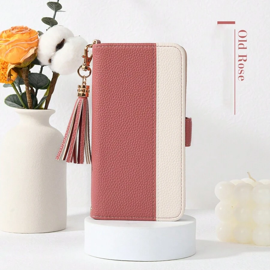1 chiếc Ốp lưng điện thoại dạng ví vá có dây đeo, khe cắm thẻ và chức năng chống rơi, tương thích với Apple IPhone 16, 15, 14, 13, 12, 11 Pro Max, Ốp lưng dạng ví lật bằng da PU tương thích với iPhone - hồng đậm - Xem 1