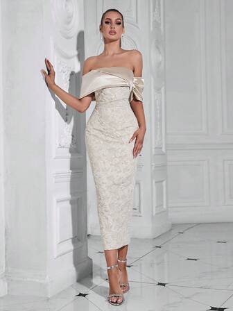 Barlahlsen Damklänning med smal och sexig axelbandslös axel, Festklänning, Cocktailklänning för Bröllopsgäster