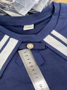 青少年女孩学院风水手领长袖轻便运动衫，春秋季 - 藏蓝色 - 查看 5