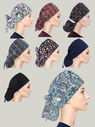 Gorros de quirófano para mujeres, gorros de enfermera, sujetadores funcionales para coletas para personal de hospital médico, belleza, hotel, restaurante o procesamiento de alimentos, Halloween, Día de San Valentín