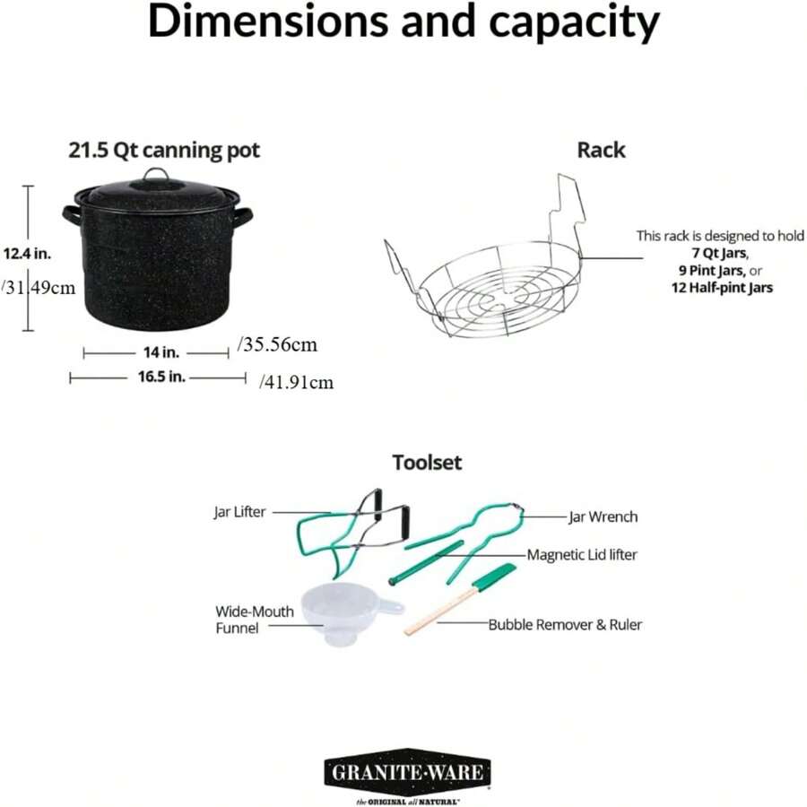 8 Piece Enamelware Water Bath Canning Pot With Canning Kit And Rack