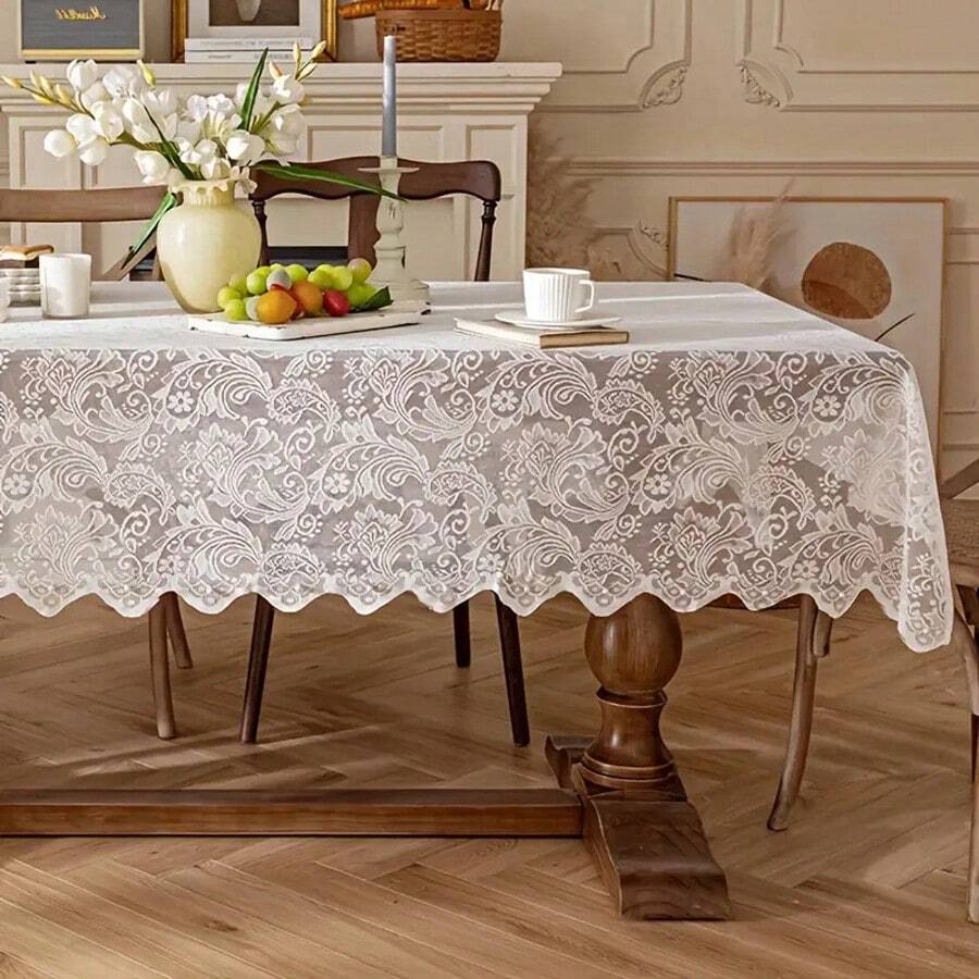 1 New French Style Phoenix Tail Lace Tablecloth, Rectangular Suitable For Dining Table Tablecloth And Coffee Table, Birthdays, Holiday Parties, Dining Table Decoration, Hand Washable, Easy To Clean, Home Decoration