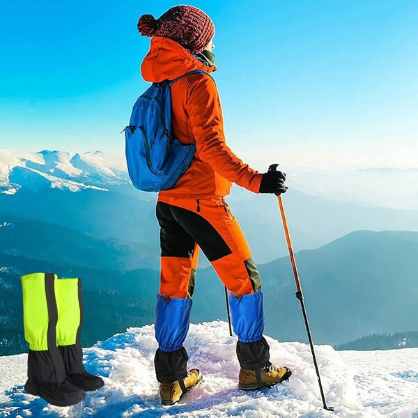 Bein-Gamaschen, wasserdichte Schneestiefel Bein-Umwicklung, elastischer verstellbarer Gurt, geeignet für Schneeschuhe, Wandern, Jagd, Laufen, Motorrad, Oxford-Gewebe & TPU-Spannriemen mit Metallschnürsenkelhaken, geeignet für den Outdoor-Einsatz