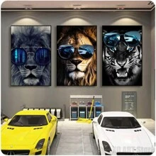 3 件狮子日落电影海报印刷动物戴太阳镜帆布画老虎涂鸦墙艺术跑车图片房间装饰无框架 - 彩色 - 查看 9
