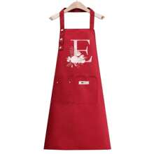 1pc Letter Series Red Base Colorful Letters & Holographic Flower Pattern Cute Heart Printed Apron, Perfect For Parties And Weddings, Made Of Peach Skin Fabric,Kitchen,Bathroom,Home,Household Suppliers-Unique Name Initials Meaning Style - Pink Flowers - View 30