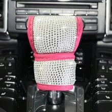 1 pieza Funda universal de palanca de cambios PU con decoración de diamantes de imitación de cristal, elegante funda antipolvo para pomo de cambios de interior de automóvil, accesorio de vehículo de moda - Unitalla - Ver 9