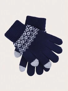 1双冬季保暖触屏手套，时尚波浪条纹针织防寒提花手套女士，加厚柔软透气防滑屏幕友好，冬季户外防寒骑行手套女士