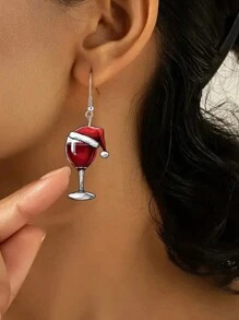 1 Paar Weinglas Anhänger Ohrringe, Weihnachtsohrringe, neuartige Weinglas Feiertags-Ohrringe, leichte Damen Ohrringe, Weihnachtsgeschenke, sehr geeignet für Weihnachts-Themen Dekor Ohrringe, Damen Accessoires, Weihnachtsschmuck