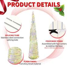 Árbol de Navidad artificial de lápiz colorido de 1,5 m de alto plegable y de apertura rápida para decoración navideña en casa, apartamento o fiesta en interiores - Dorado - Ver 4