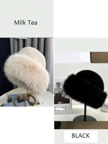 1pc Women Winter Furry Hat, European & Korean Style Warm Headwear, Solid Color Cute & Versatile, Thicker Design - Multicolor - View 14