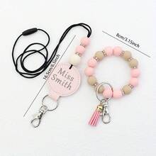 Personalized Badge Reel & Beaded Wristlet Keychain Set, Custom Name Retractable ID Card Holder For Nurses, Teachers & Office Staff - Multicolor - View 5