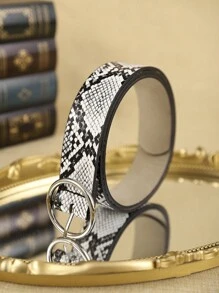 1pc Women's Multicolor Snake Skin Pattern PU Leather Belt, Street Boho Style Pin Buckle Fashionable Waist Belt, Suitable For Jeans And Daily Wear Summer, School - Multicolor - View 2