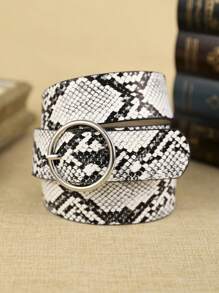 1pc Women's Multicolor Snake Skin Pattern PU Leather Belt, Street Boho Style Pin Buckle Fashionable Waist Belt, Suitable For Jeans And Daily Wear Summer, School - Multicolor - View 1