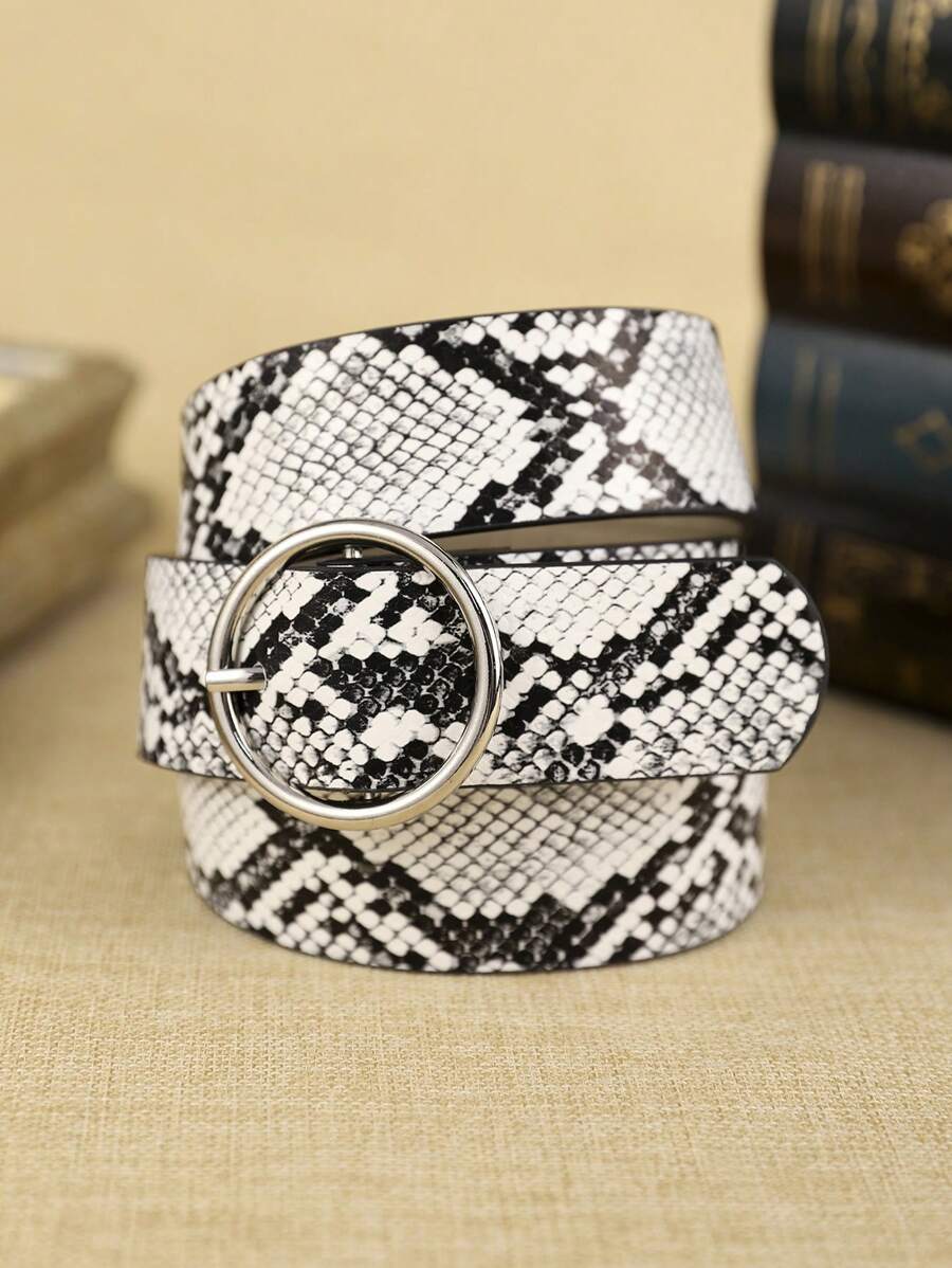 1pc Women's Multicolor Snake Skin Pattern PU Leather Belt, Street Boho Style Pin Buckle Fashionable Waist Belt, Suitable For Jeans And Daily Wear Summer, School - Multicolor - View 1