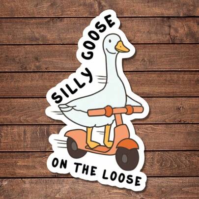 5pcs Bike Goose On The Loose Sticker, Waterproof Funny Decal, Animal Quote, Funny Adult Humor Sticker, Cute Gift, Glossy Or Holographic
