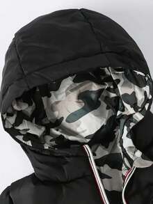 Young Boy Reversible Camouflage Hooded Warm Jacket With Ear Design - Black - View 4