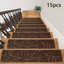 15 Pack 8"X 30" Non-Slip Carpet Stair Runners Treads For Indoor Wooden Steps With Self Adhesive Tape Rug Anti Moving Staircase Covers Mats For Elders And Pets Reusable Washable Adhesive