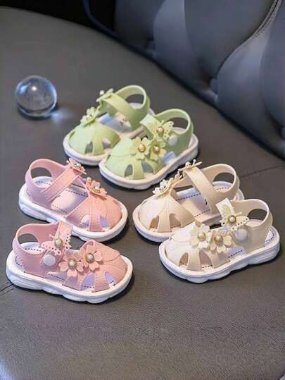幼儿女童凉鞋，0-3 岁宝宝包趾凉鞋，时尚软底婴儿学步鞋，夏季