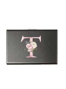 6 个卡槽卡套男士 S 射频识别模块铝合金超薄钱包钱包金粉印花钱包带粉色花卉字母 A-Y 满足日常收纳需求携带方便适合工作购物派对赠送给家人朋友情侣生日礼物纪念品卡夹钱包名片夹信用卡夹