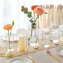 4 件装防风玻璃花瓶、家居装饰、婚礼桌面烛台、花卉装饰花瓶 - 透明 - 查看 7