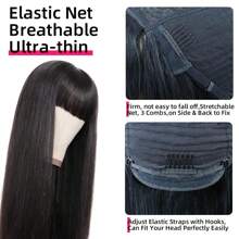 Straight Human Hair Wigs With Bangs For Women Full Machine Made Wigs 14-26 Inches Brazilian Virgin Human Hair Straight Wigs Natural Black Color 180% Density