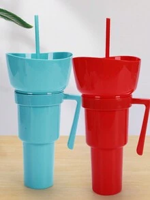 1 pieza Cubeta para palomitas, vaso con pajita para bebidas y jugo, vaso con pajita creativo de cine para pareja con palomitas - Multicolor - Ver 7
