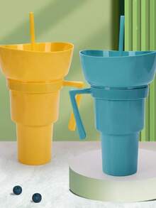 1 pieza Cubeta para palomitas, vaso con pajita para bebidas y jugo, vaso con pajita creativo de cine para pareja con palomitas - Multicolor - Ver 6