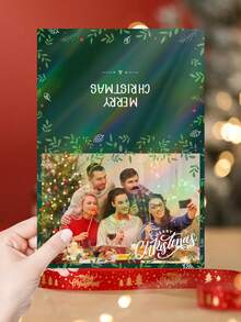 1 张定制照片和文字圣诞贺卡，可选各种激光膜，17.8 厘米 X 12.7 厘米（5 英寸 X 7 英寸），精美礼品，个性化定制圣诞贺卡，适合送给家人、朋友的生日卡，家庭和谐 - 彩色 - 查看 3