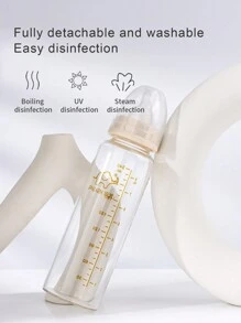 1pc International Standard Baby Glass Bottle With Silicone Nipple, 120ml/240ml, Suitable For 0-6 Months Old Babies - Multicolor - View 11