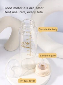 1pc International Standard Baby Glass Bottle With Silicone Nipple, 120ml/240ml, Suitable For 0-6 Months Old Babies - Multicolor - View 10