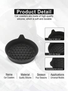 Car Silicone Cup Holder Pad, Black Round Non-Slip Waterproof Coaster Mat For Vehicles