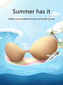 Apricot Color Strapless Adhesive Bra, Cloud-Like And Sexy Breast Sticker With Push-Up And Shape Effect, Thin And Invisible Lingerie With Fabric Surface For Small Chest To Look Bigger, Ideal For Bridal And Formal Dresses