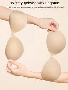 Apricot Color Strapless Adhesive Bra, Cloud-Like And Sexy Breast Sticker With Push-Up And Shape Effect, Thin And Invisible Lingerie With Fabric Surface For Small Chest To Look Bigger, Ideal For Bridal And Formal Dresses