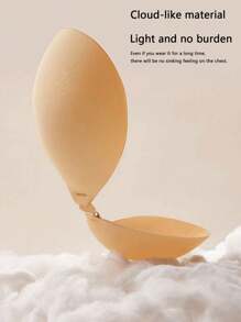 Apricot Color Strapless Adhesive Bra, Cloud-Like And Sexy Breast Sticker With Push-Up And Shape Effect, Thin And Invisible Lingerie With Fabric Surface For Small Chest To Look Bigger, Ideal For Bridal And Formal Dresses