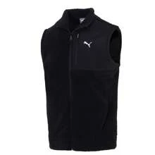 Puma 男士抓绒棉质背心，保暖舒适，防风，休闲立领外套，运动款 - 黑色 - 查看 1