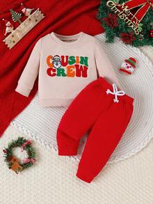 Bộ 2 món/Bộ áo nỉ dài tay cổ tròn thêu chữ ông già Noel giáng sinh cho bé trai và quần cạp chun thoải mái dễ thương - Nhiều màu - Xem 1