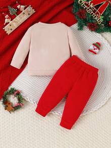 Bộ 2 món/Bộ áo nỉ dài tay cổ tròn thêu chữ ông già Noel giáng sinh cho bé trai và quần cạp chun thoải mái dễ thương - Nhiều màu - Xem 2