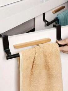 Stainless Steel Towel Rack, Multi-Function Single Door Bathroom Kitchen Cabinet Towel & Dishcloth Holder, No Drilling Required - Black - View 6