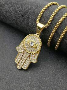 1 件嘻哈风格钛钢镀金水钻手吊坠项链 - 手掌 - 查看 6