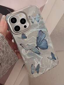 动物 1 件银色波纹波浪和蝴蝶设计手机壳适用于 Apple iPhone 16/15/14/13/12 系列 - 彩色 - 查看 7