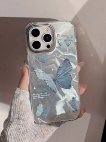 动物 1 件银色波纹波浪和蝴蝶设计手机壳适用于 Apple iPhone 16/15/14/13/12 系列 - 彩色 - 查看 6