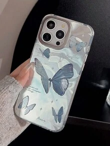 动物 1 件银色波纹波浪和蝴蝶设计手机壳适用于 Apple iPhone 16/15/14/13/12 系列 - 彩色 - 查看 5