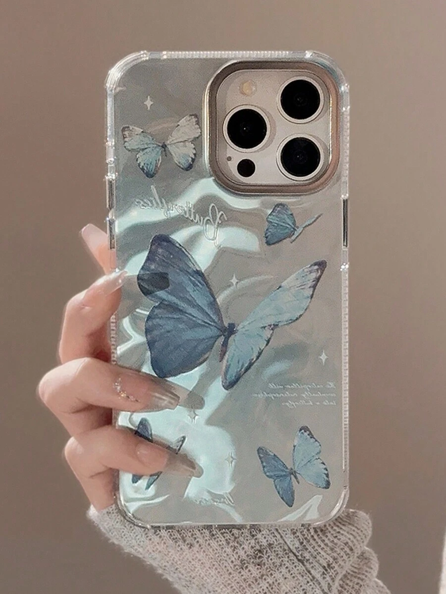 动物 1 件银色波纹波浪和蝴蝶设计手机壳适用于 Apple iPhone 16/15/14/13/12 系列