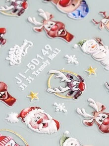 2 miếng dán móng tay hình ông già Noel hoạt hình 5D hình người tuyết bông tuyết nai sừng tấm tình yêu gậy sao động vật mùa đông giáng sinh thiết kế móng tay nghệ thuật thanh trượt trang trí tự làm - Nhiều màu - Xem 7