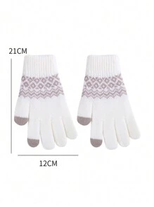 1双冬季保暖触屏手套，时尚波浪条纹针织防寒提花手套女士，加厚柔软透气防滑屏幕友好，冬季户外防寒骑行手套女士