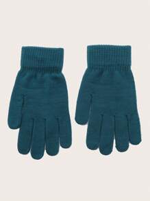 1pair Solid Color Thermal Lined Thickened Full Finger Knitted Gloves, Ultra Warm, Soft, And Windproof For Autumn And Winter Cycling, Driving, And Outdoor Activities, Ideal Gift Choice